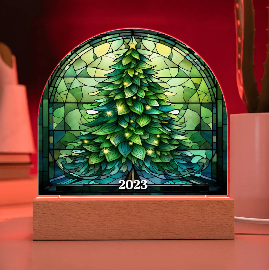 2023 Christmas Tree Stained Glass Style Plaque