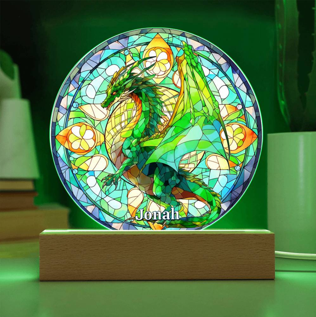 Stained Glass Style Dragon Plaque and Night Light