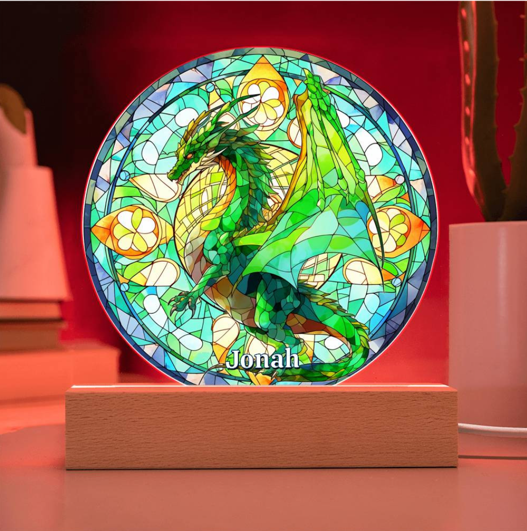 Stained Glass Style Dragon Plaque and Night Light