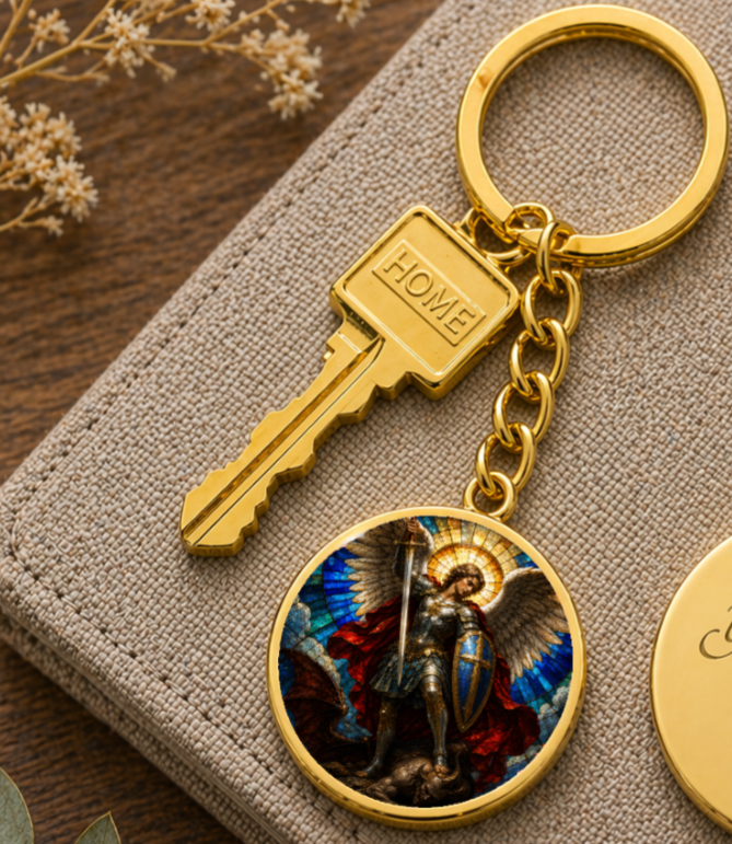 Archangel Michael Necklace or Keychain, Saint Michael Catholic Necklace, Protection Jewelry, Religious Keepsake Gift