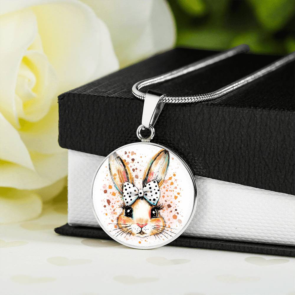 Watercolor Bunny Necklace or Keychain, Cute Easter Bunny Jewelry, Rabbit Pendant for Teen Girl, Easter Basket Stuffer Gift