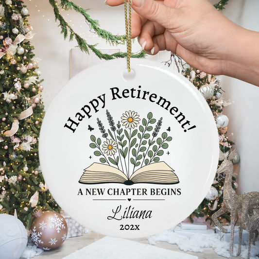 Happy Retirement Ornament – Personalized Retirement Gift – A New Chapter Begins Keepsake, Coworker Gift, Boss Gift, Employee Gift, Christmas