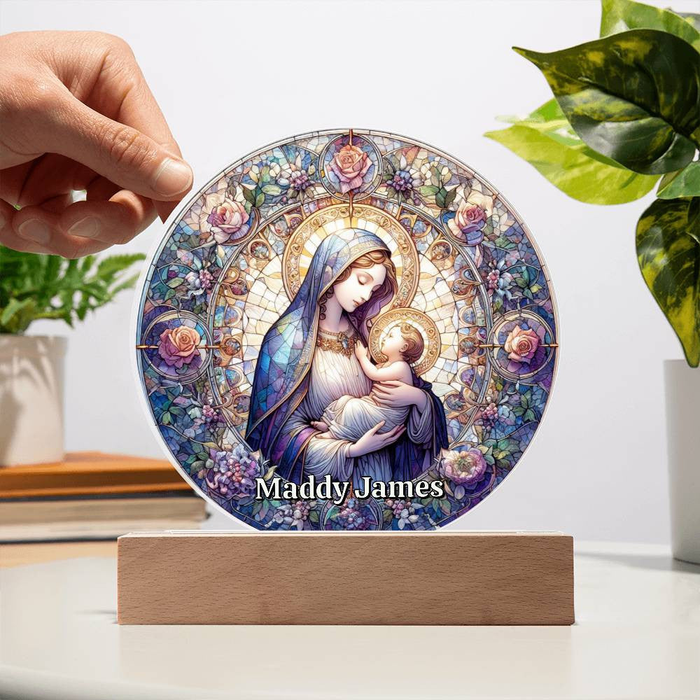 Mary and Baby Jesus Stained Glass Style Plaque