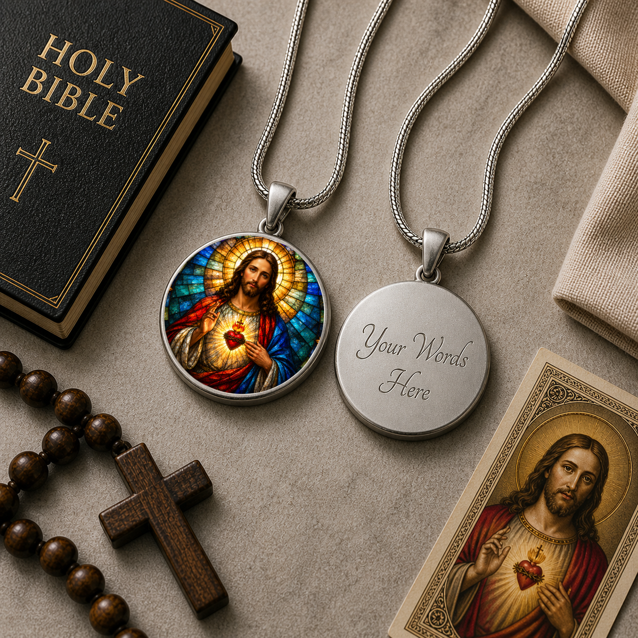 Sacred Heart of Jesus Necklace or Keychain, Catholic Necklace, Christian Jewelry, Religious Keepsake Gift
