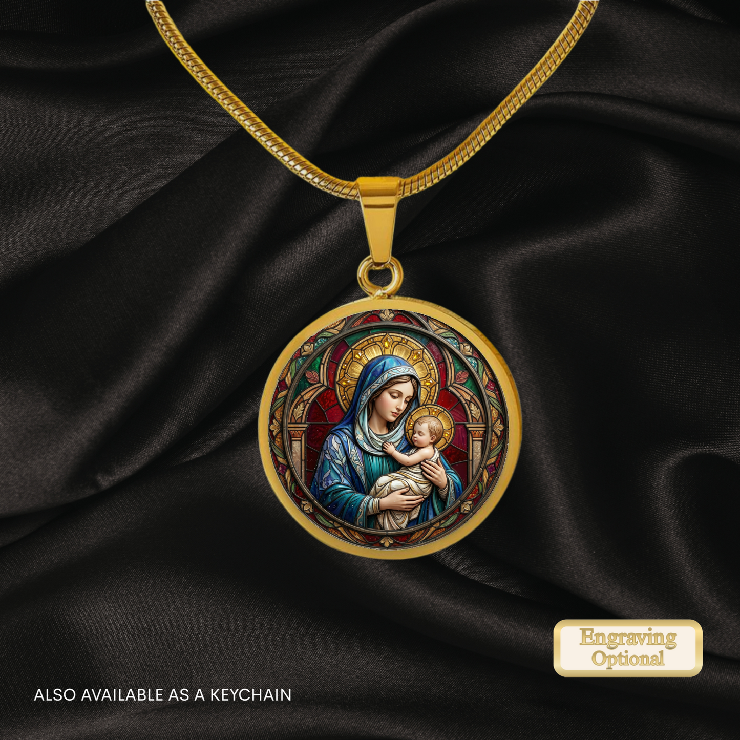 Mary and Baby Jesus Necklace or Keychain, Catholic Necklace, Virgin Mary Jewelry, Religious Keepsake Gift