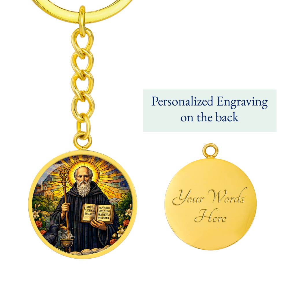 Saint Benedict Necklace or Keychain, Catholic Protection Medal Jewelry, Christian Faith Pendant Gift