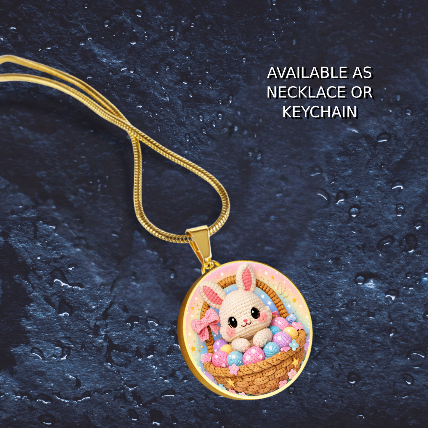 Crochet Bunny Necklace or Keychain, Easter Basket Bunny Jewelry, Cute Rabbit Pendant for Teen Girl, Easter Basket Stuffer Gift