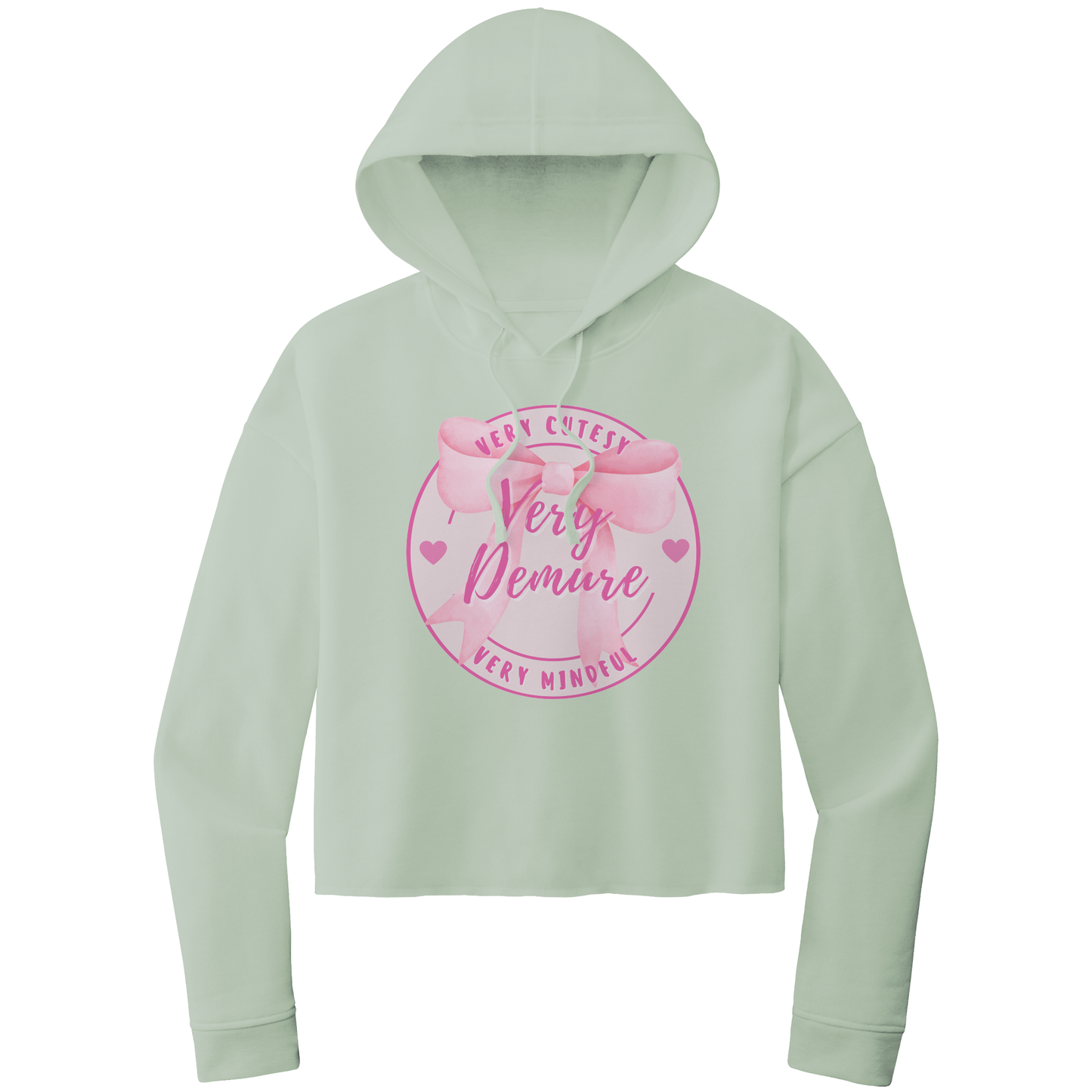 Pink Very Cutesy Very Mindful Very Demure Lightweight Crop Top Hoodie