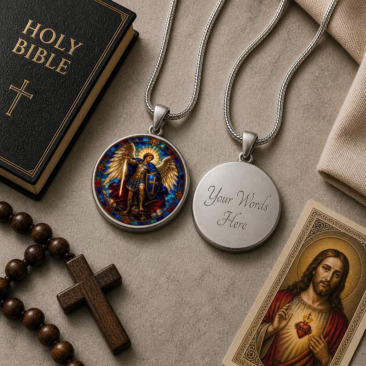 Archangel Michael Necklace or Keychain, Saint Michael Catholic Necklace, Protection Jewelry, Religious Keepsake Gift