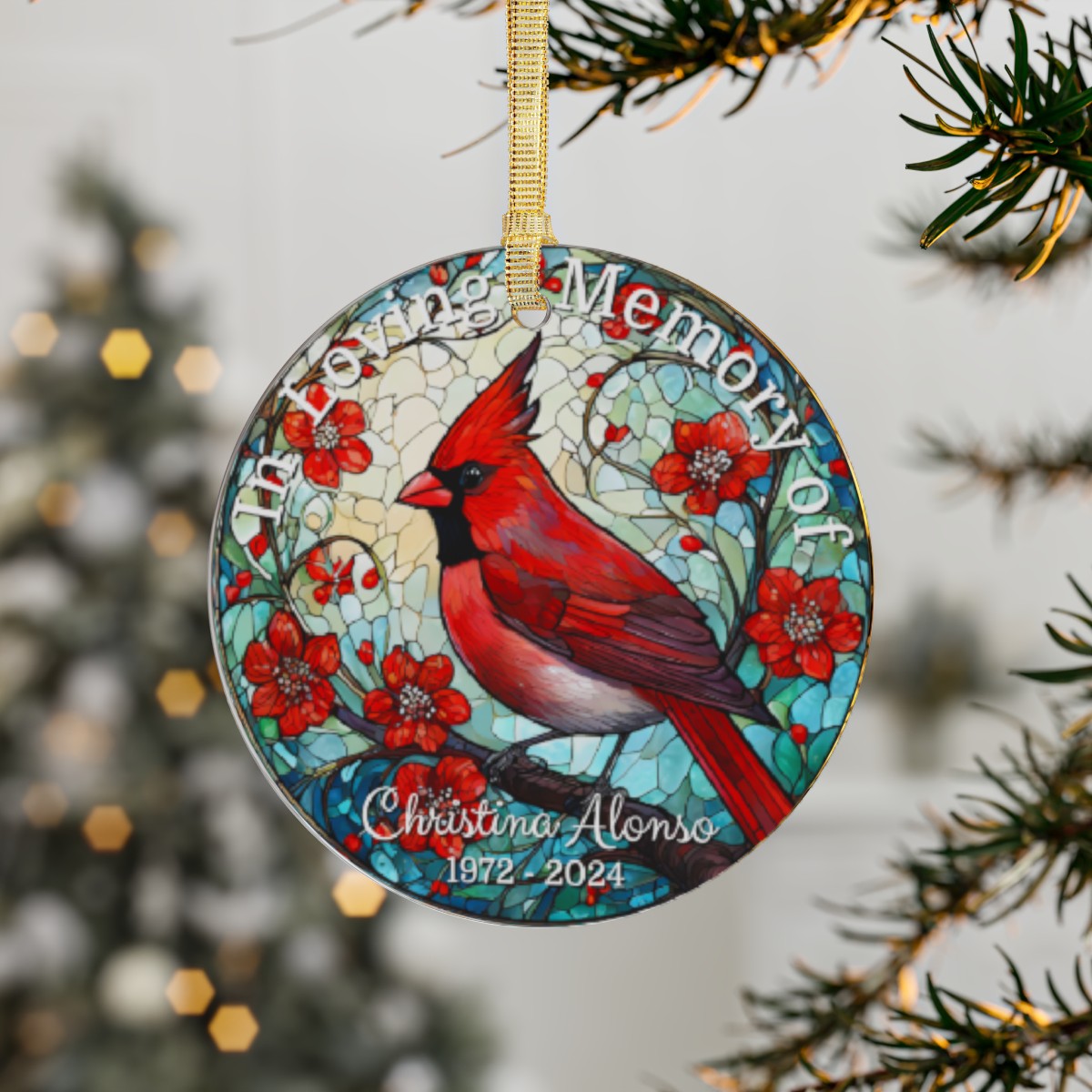 Cardinal Memorial Suncatcher Ornament