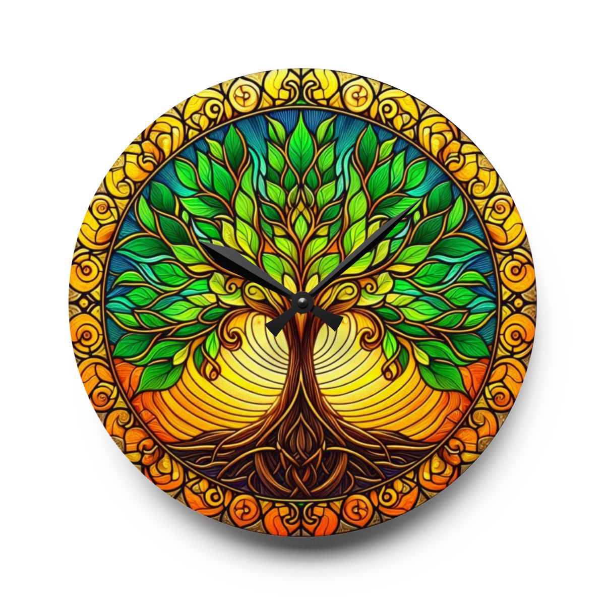 Yellow and Green Tree of Life Custom Clock