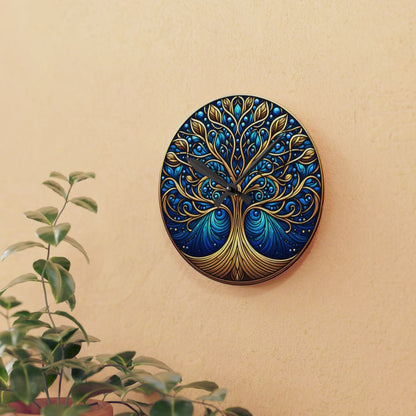 Blue and Gold Stained Glass Tree of Life Custom Clock