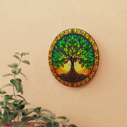 Yellow and Green Tree of Life Custom Clock