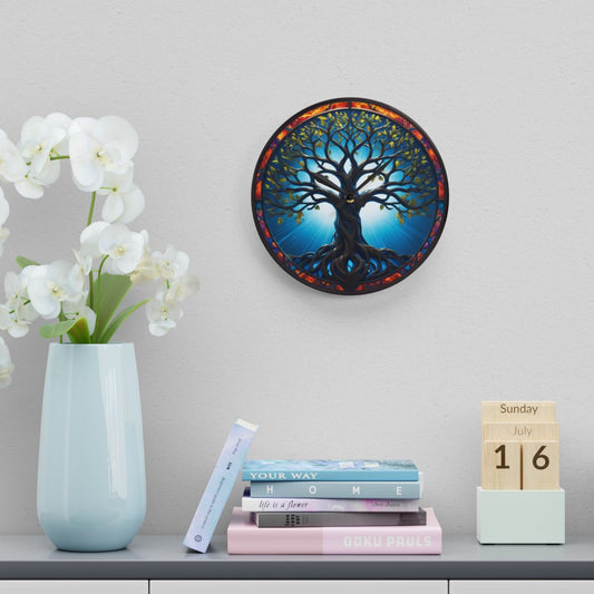 Dark Stained Glass Tree of Life Custom Clock