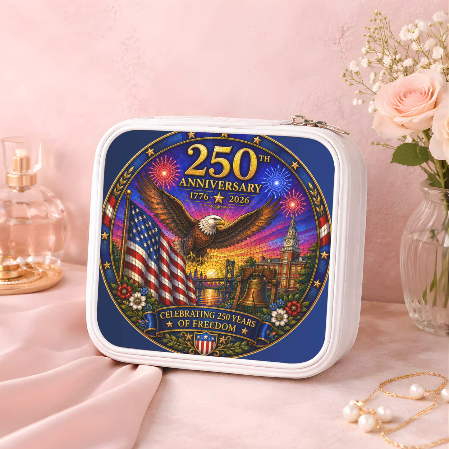 250th Anniversary Necklace or Keychain Stained Glass Style USA Commemorative Limited Edition Freedom Keepsake