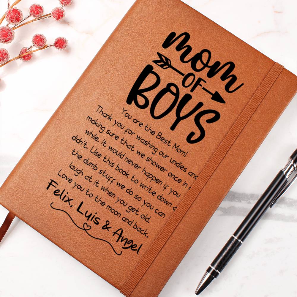 Mom of Boys Leather Journal Notebook