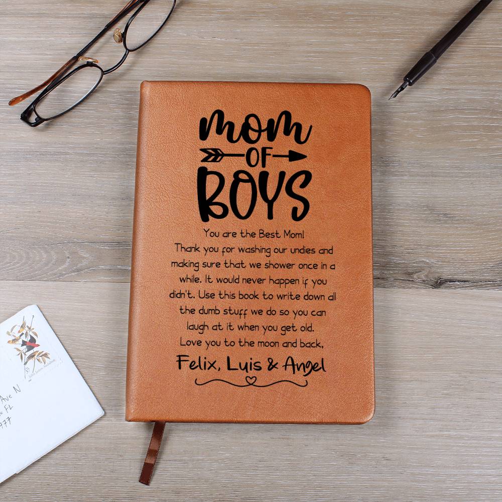 Mom of Boys Leather Journal Notebook