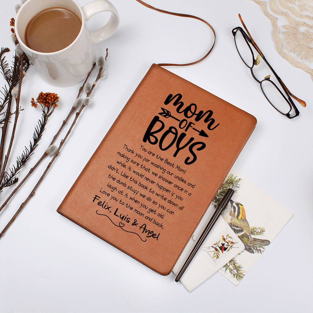 Mom of Boys Leather Journal Notebook