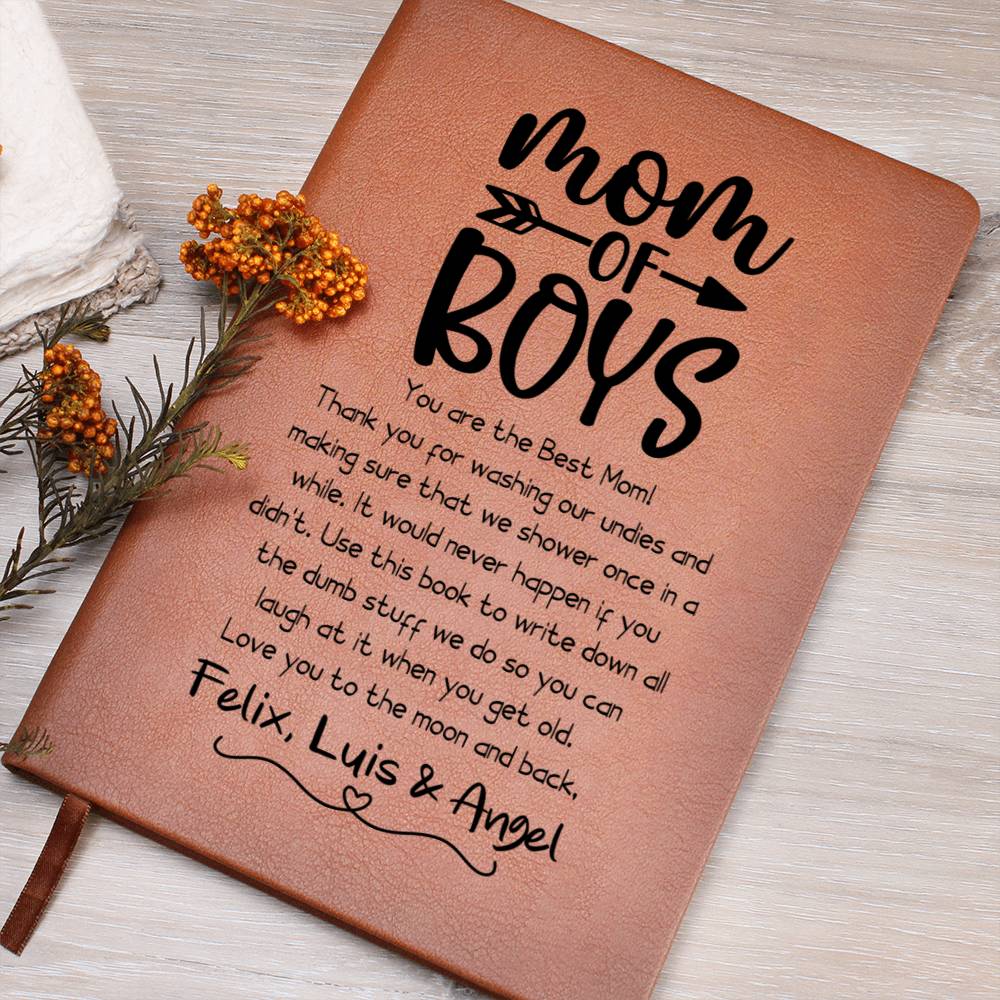 Mom of Boys Leather Journal Notebook