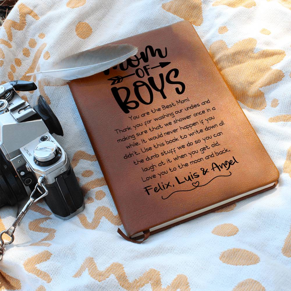 Mom of Boys Leather Journal Notebook