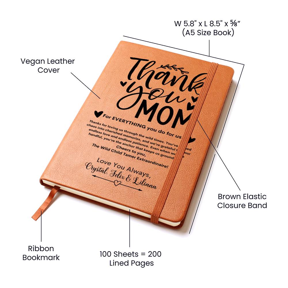 Thank You Mom Vegan Leather Journal Notebook