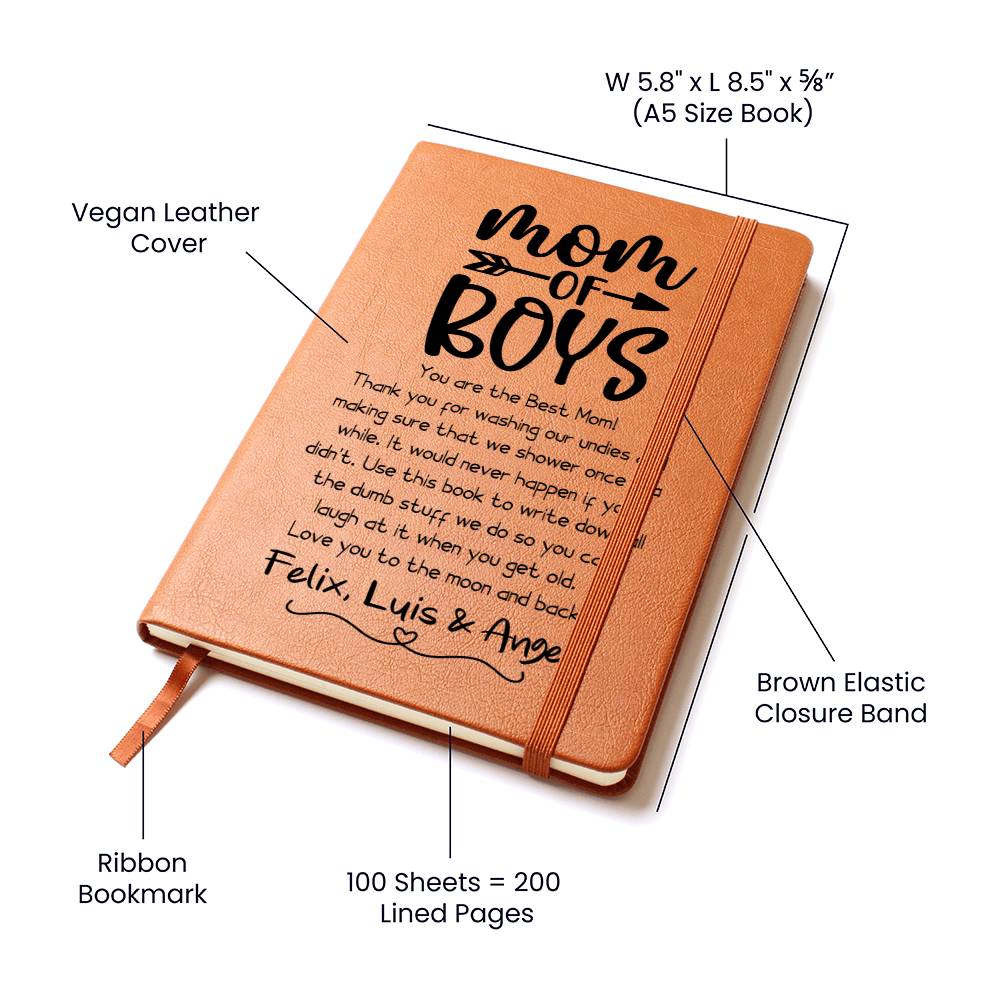 Mom of Boys Leather Journal Notebook