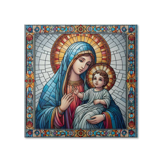 Virgin Mary and Baby Jesus Stained Art Style Poster