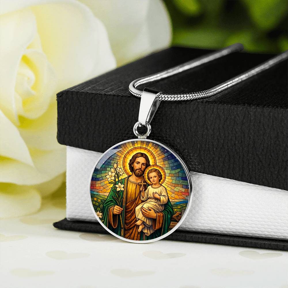 Saint Joseph and Child Jesus Necklace or Keychain, Catholic Patron Saint of Fathers Jewelry, Christian Faith Gift