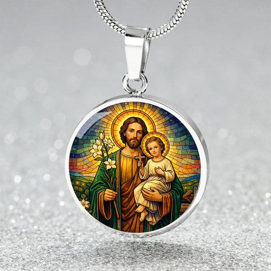 Saint Joseph and Child Jesus Necklace or Keychain, Catholic Patron Saint of Fathers Jewelry, Christian Faith Gift