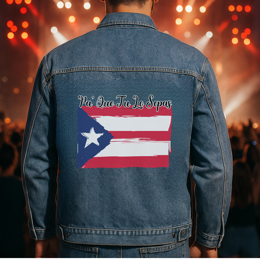 Unisex Puerto Rico Pa' Que Tu Lo Sepas Flag Denim Jacket