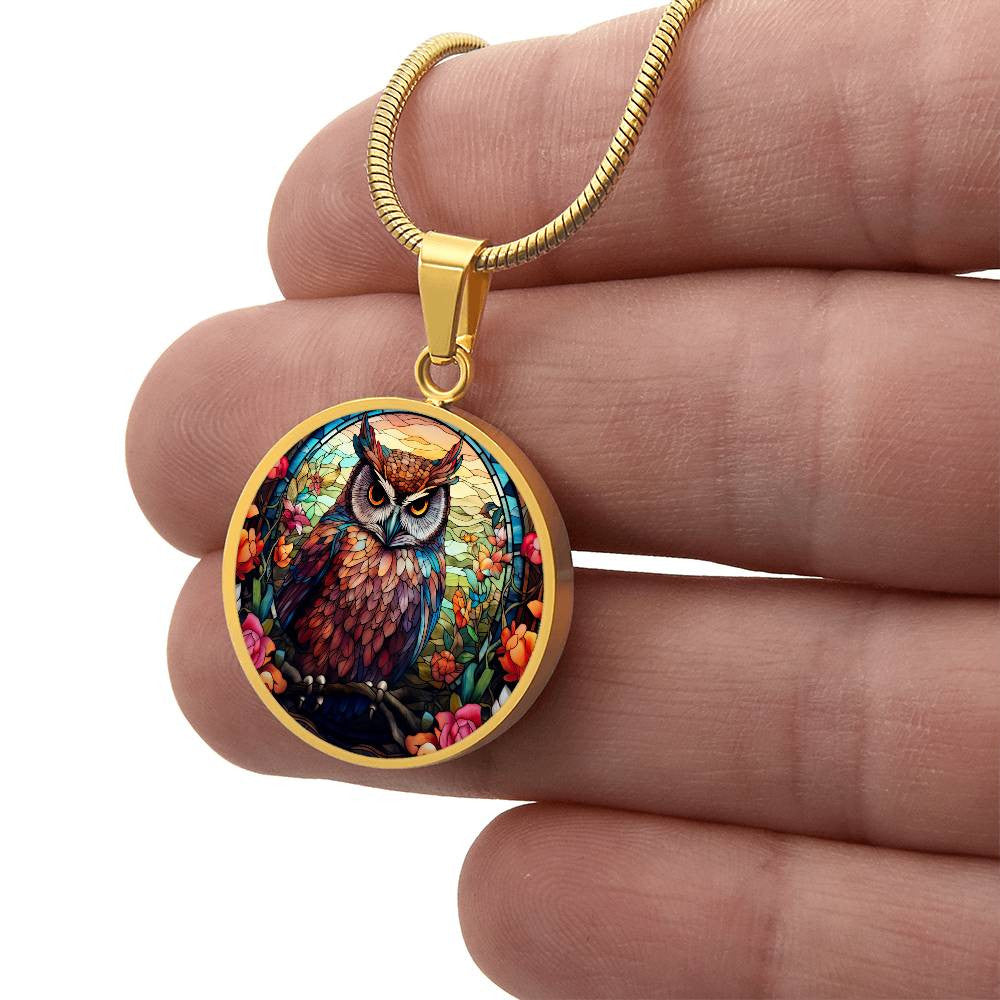 Personalized Stained Glass Style Owl Necklace