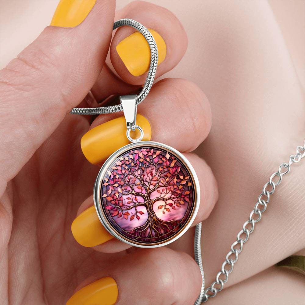 Pink Tree of Life Pendant Necklace