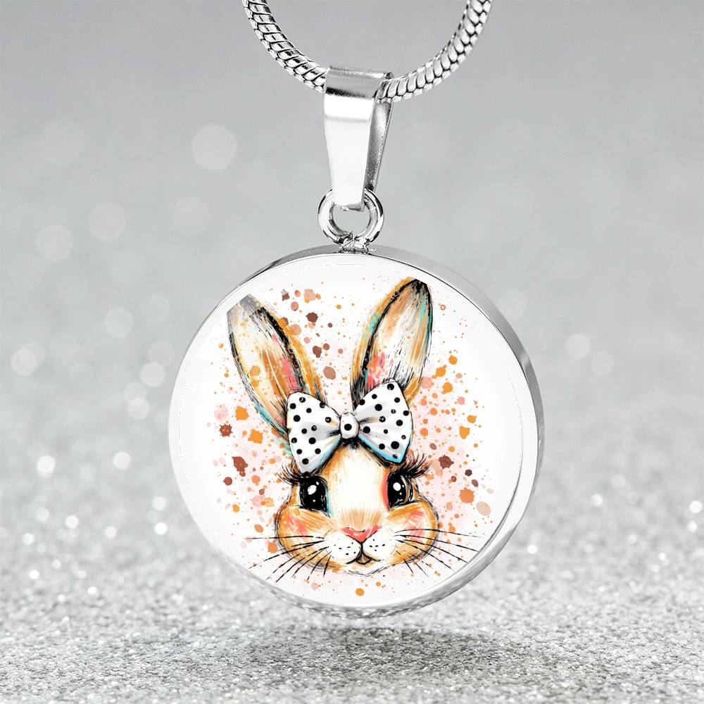Watercolor Bunny Necklace or Keychain, Cute Easter Bunny Jewelry, Rabbit Pendant for Teen Girl, Easter Basket Stuffer Gift