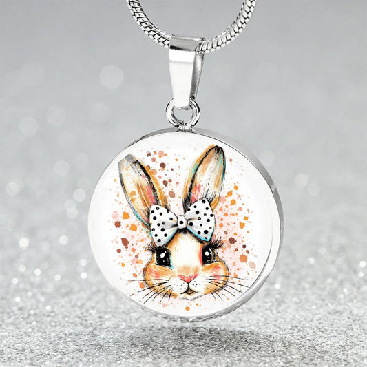 Watercolor Bunny Necklace or Keychain, Cute Easter Bunny Jewelry, Rabbit Pendant for Teen Girl, Easter Basket Stuffer Gift