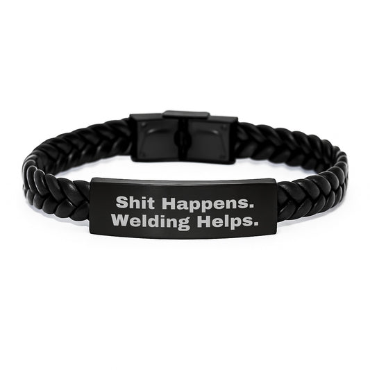 Welding Gifts for Men from Friends - Funny Interlaced Leather Bracelet with Stainless Steel for Graduation - Image 1