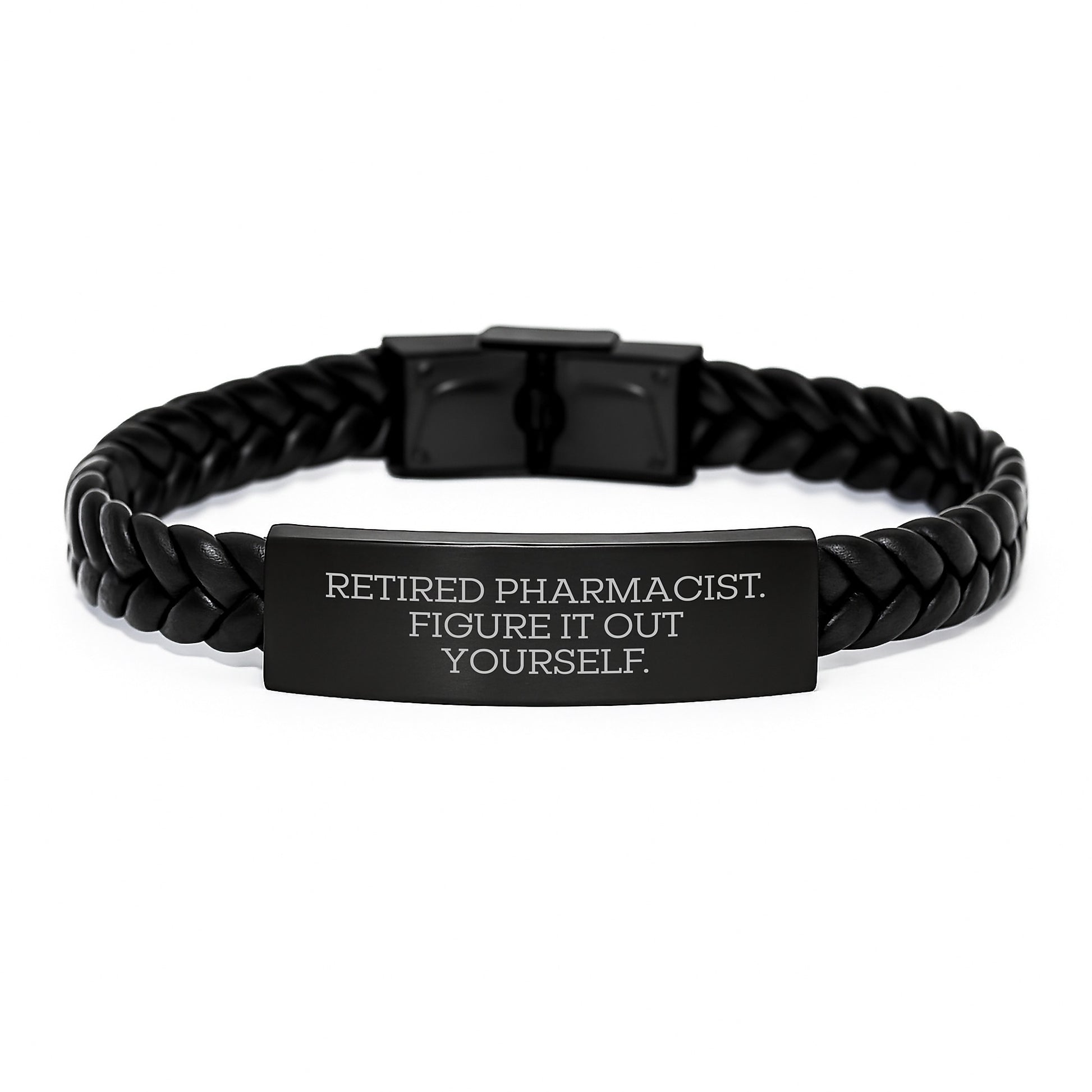 Funny Pharmacist Gifts from Friends, Unique Interlaced Leather Bracelet for Men, 'Retired Pharmacist. Figure It Out Yourself.' Quote, 7.87 inches Long, Graduation Unique Gifts for Pharmacist - Image 1