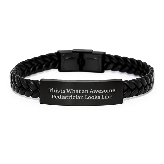 Pediatrician Gifts, Interlaced Leather Bracelet, 'This Is What An Awesome Pediatrician Looks Like', Graduation Unique Gifts from Friends to Pediatrician - Image 1