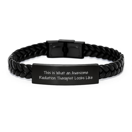 Radiation Therapist Gifts, Funny Quote Interlaced Leather Bracelet, Gifts from Friends for Awesome Radiation Therapist, Birthday Unique Gifts - Image 1