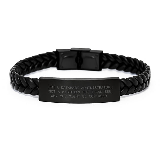 Database Administrator Gifts, Funny Quote, Interlaced Leather Bracelet, Christmas Unique - Image 1