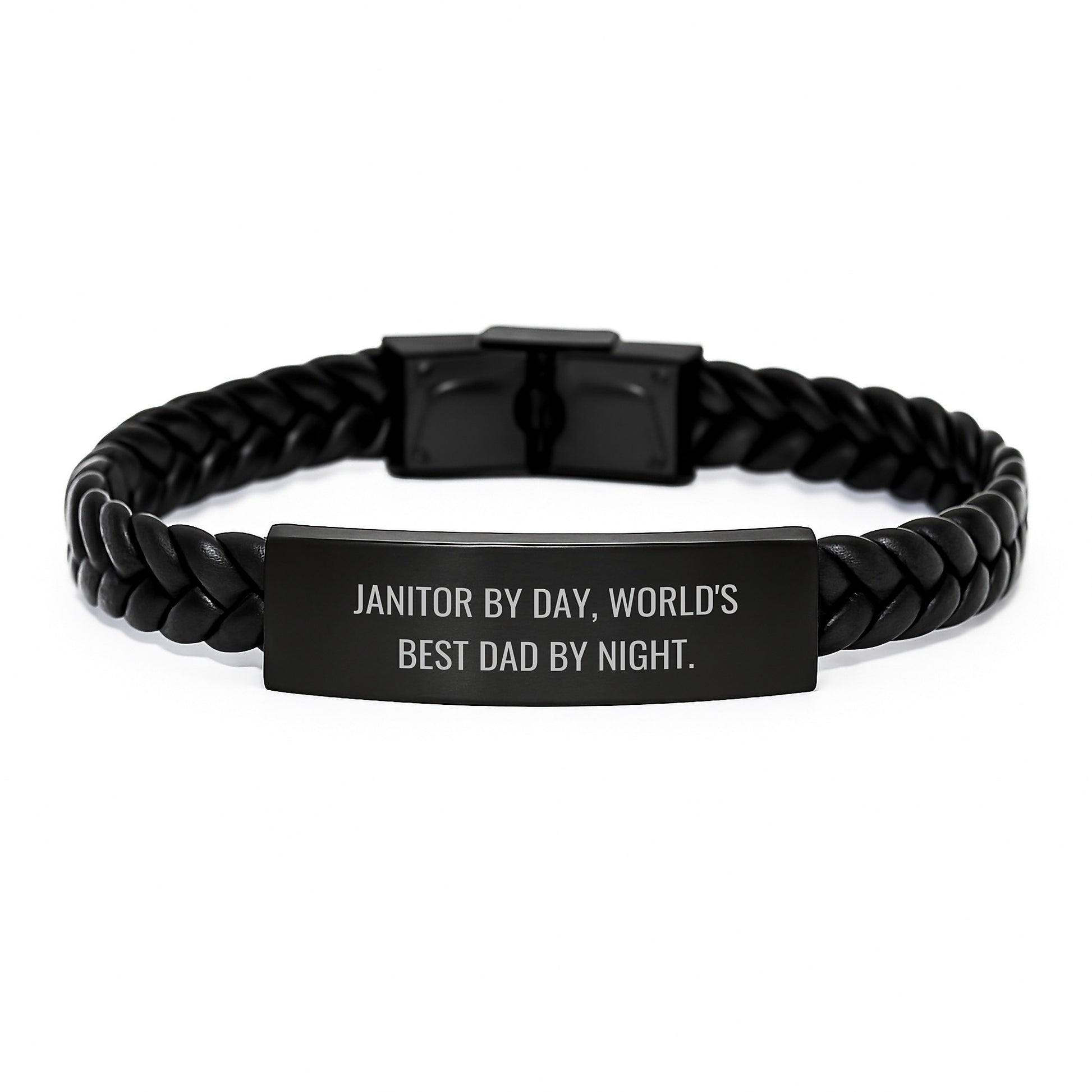 Janitor Gifts for Men, Interlaced Leather Friendship Bracelet, 'Janitor By Day, World's Best Dad By Night.' Funny Quote, Graduation Unique Gifts from Men to Family - Image 1