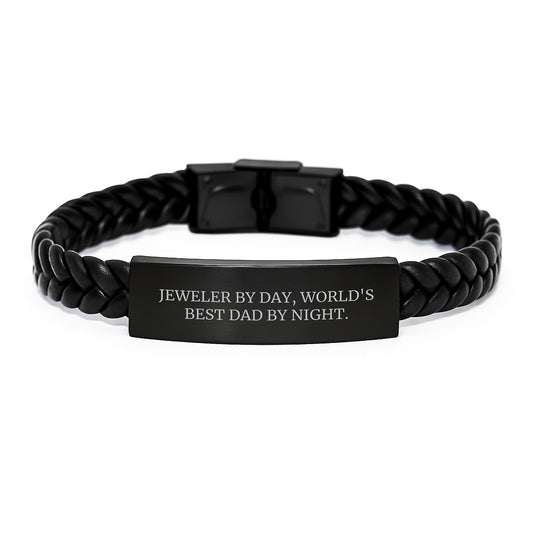 Jeweler By Day, World's Best Dad By Night. Interlaced Leather Bracel Gifts from Men to Jeweler Graduation Unique Jewelry - Image 1