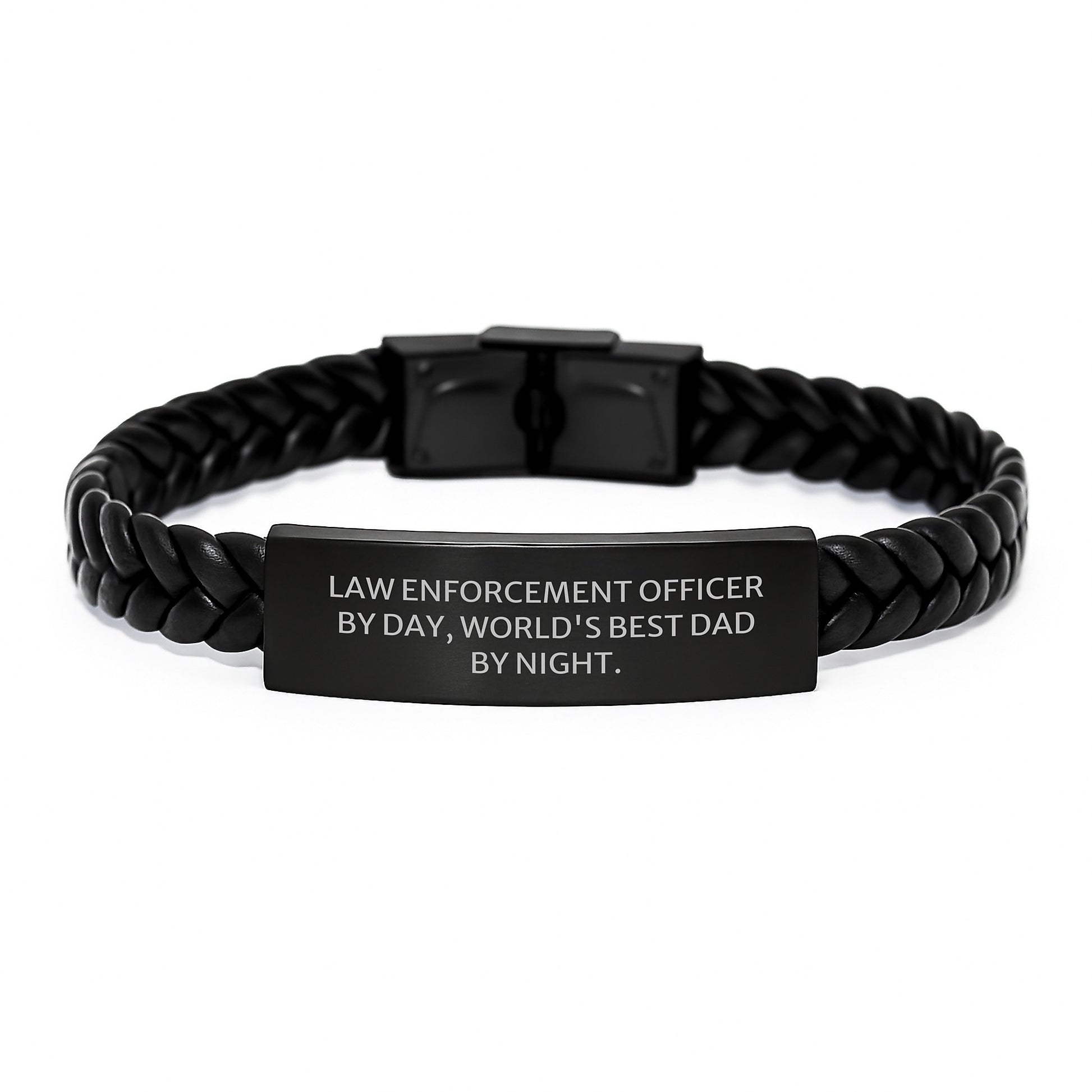 Law Enforcement Officer Gifts, Interlaced Leather Bracelet for Men, Funny Quote 'Law Enforcement Officer By Day, World's Best Dad By Night.', Graduation Unique Gifts from Family - Image 1