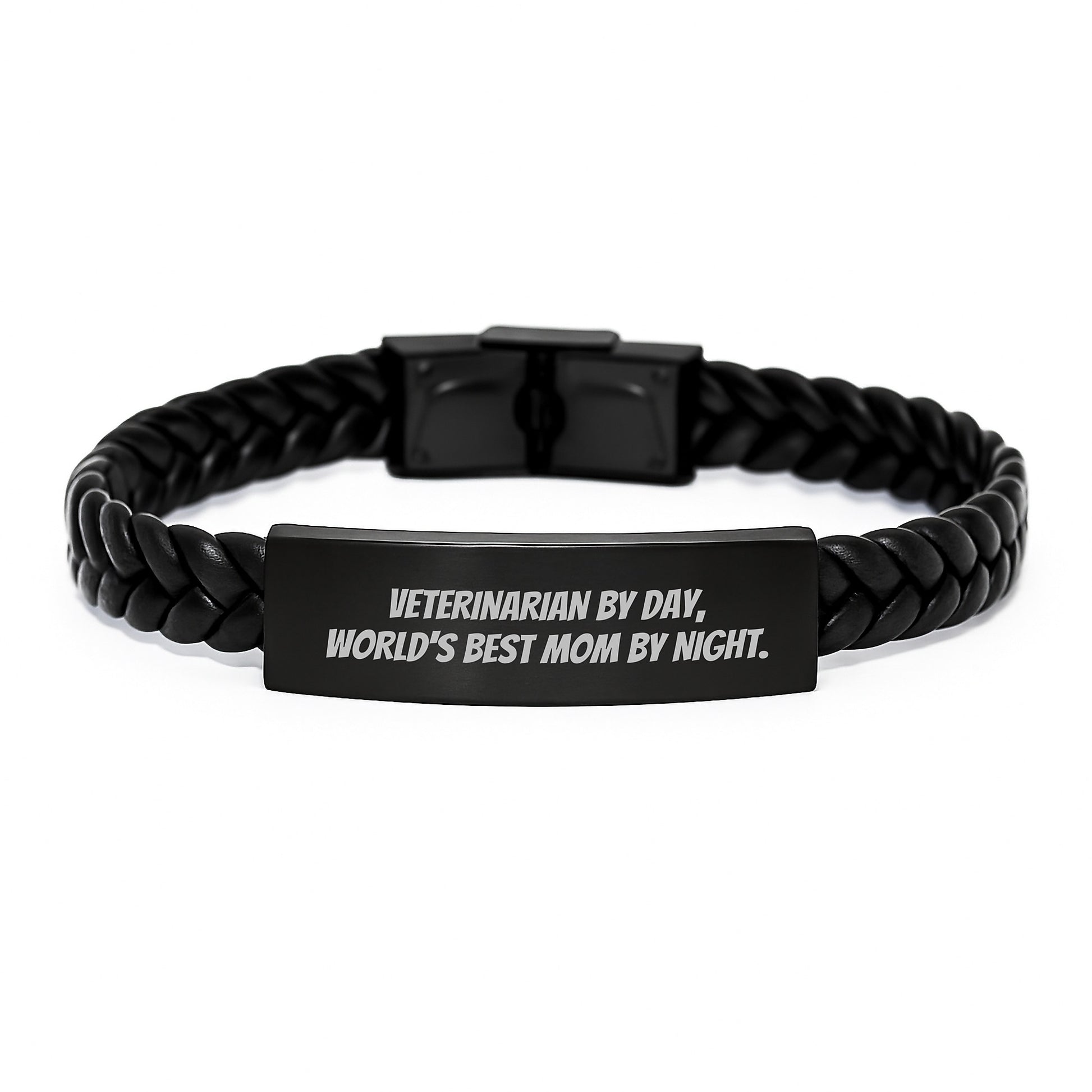 Veterinarian Gifts from Friends, Veterinarian Interlaced Leather Bracelet, Funny Quote, 'Veterinarian By Day, World's Best Mom By Night.' for Graduation - Image 1