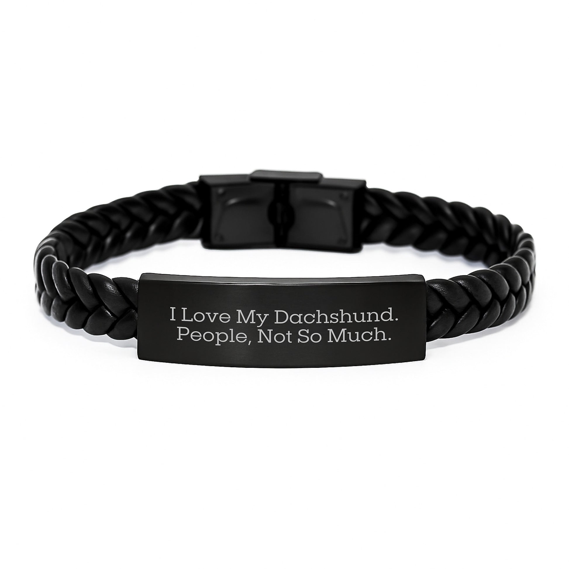 Funny Dachshund Dog Gifts for Graduation - 'I Love My Dachshund. People, Not So Much.' Interlaced Leather Bracelet - Gifts from Friends and Family - Image 1
