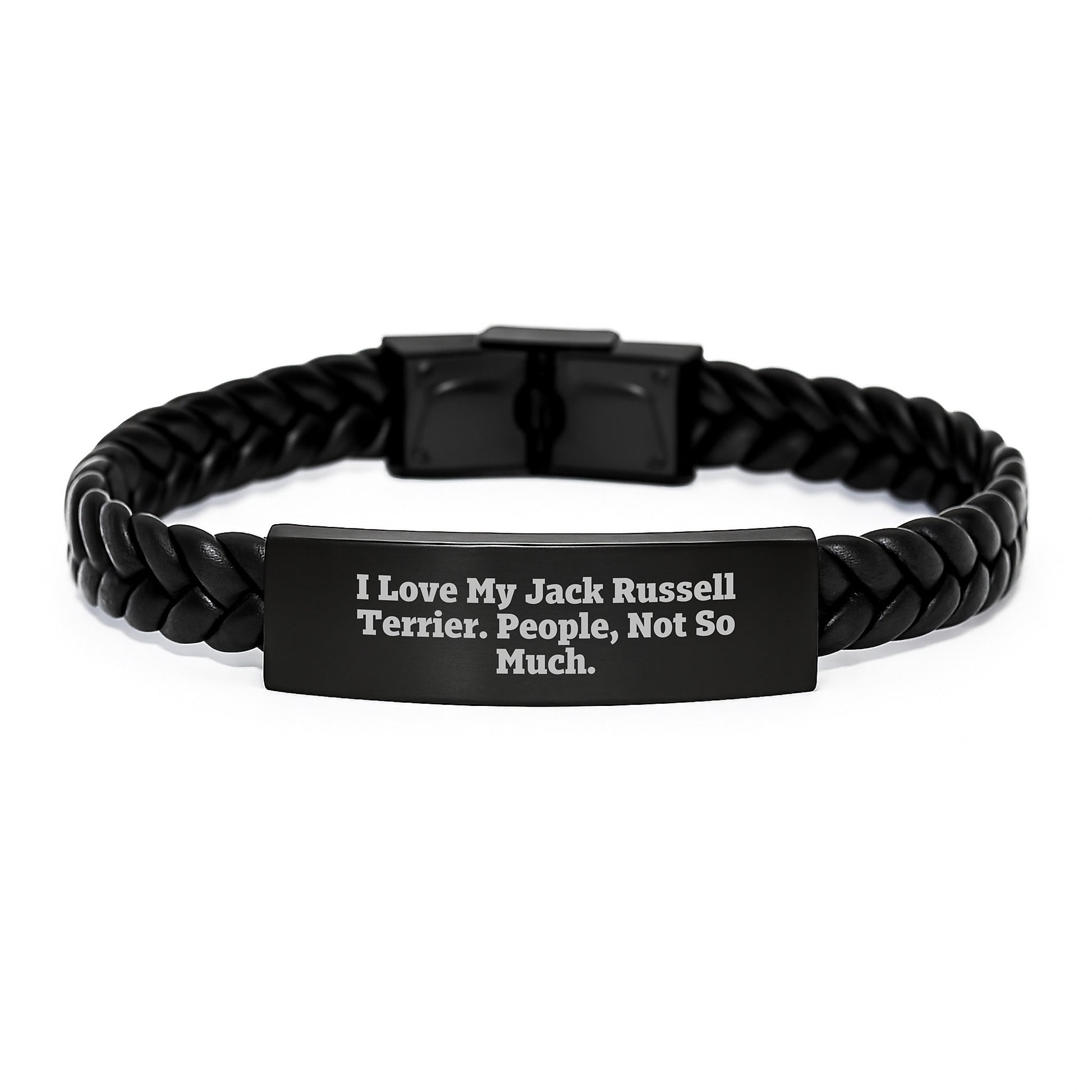 Funny Jack Russell Terrier Dog Gifts Interlaced Leather Birthday Presents from Friends to Family - 'I Love My Jack Russell Terrier. People, Not So Much.' - Image 1