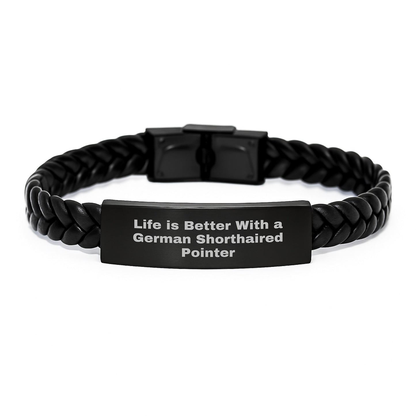 German Shorthaired Pointer Dog Lovers Gifts from Family - Interlaced Leather Bracelet with Stainless Steel Quote 'Life Is Better With A German Shorthaired Pointer' - Image 1