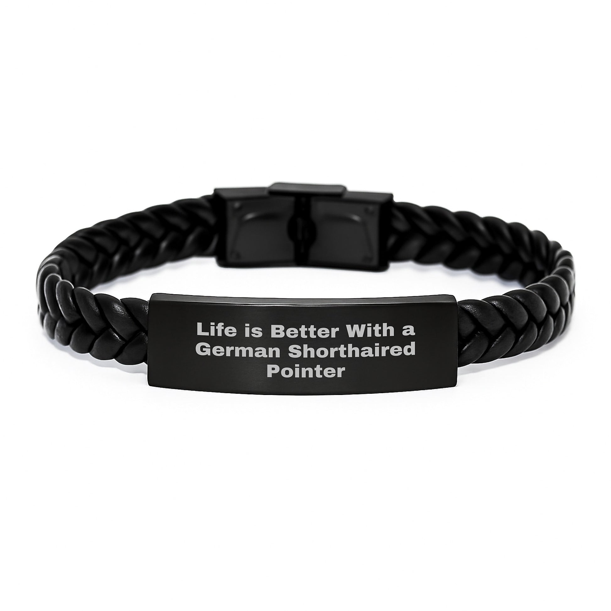 German Shorthaired Pointer Dog Lovers Gifts from Family - Interlaced Leather Bracelet with Stainless Steel Quote 'Life Is Better With A German Shorthaired Pointer' - Image 1