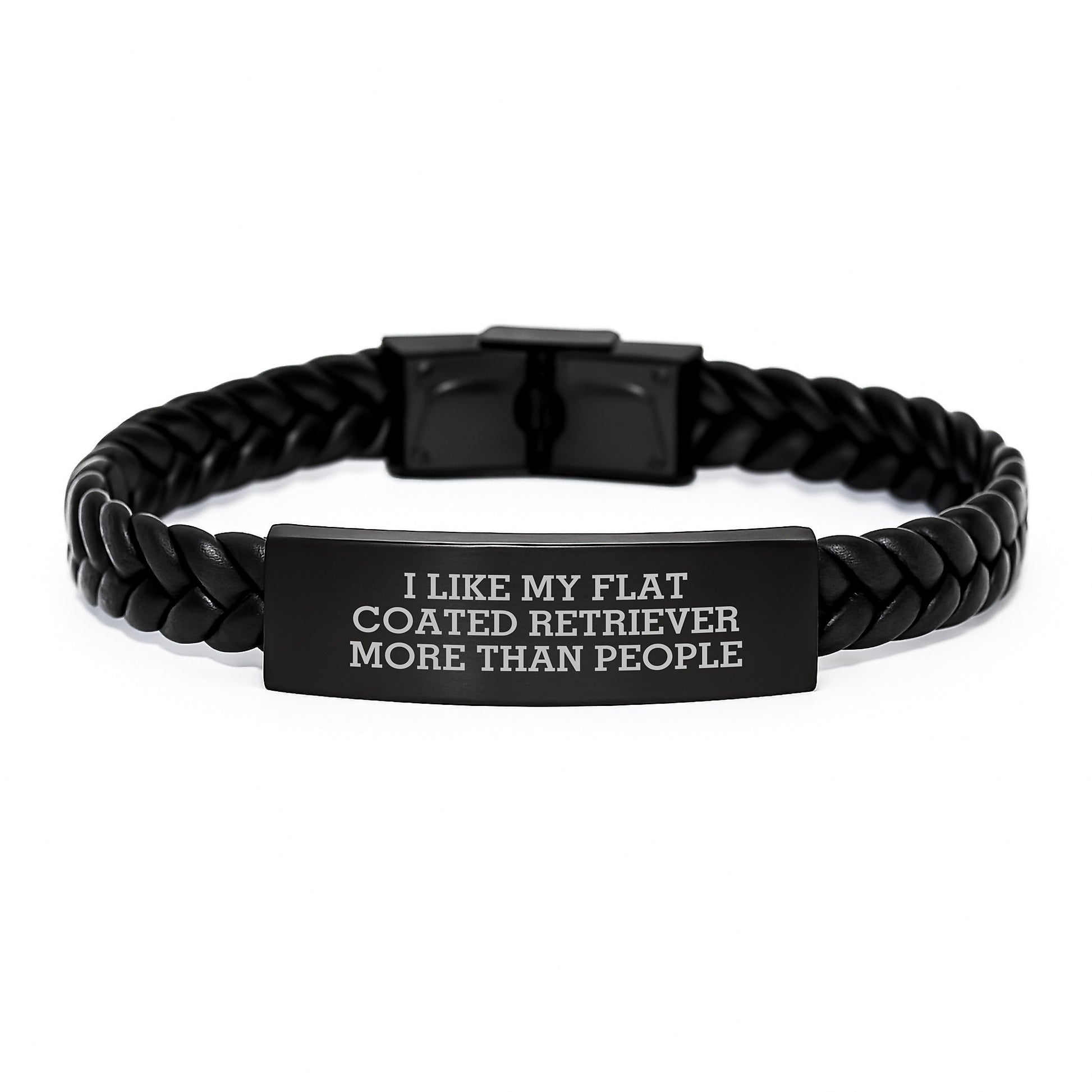 Funny Flat Coated Retriever Dog Gifts, I Like My Flat Coated Retriever More Than People, Interlaced Leather Birthday Unique Gifts from Men to Friends - Image 1