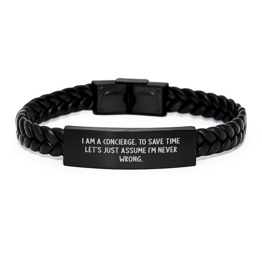 Funny Concierge Gifts from Men to Men, Interlaced Leather Bracelet for Concierge, Christmas Unique Gifts - Image 1