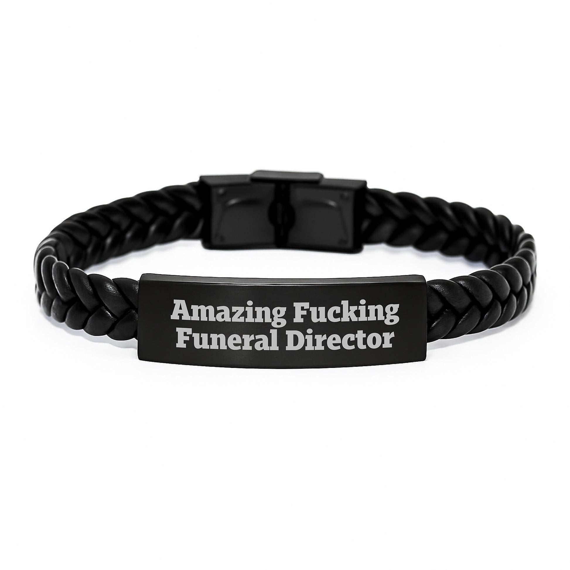 Funny Funeral Director Gifts for Men, Interlaced Leather Bracelet with Stainless Steel, Gifts from Friends - Amazing Funny Quote, Christmas Unique Accessories - Image 1